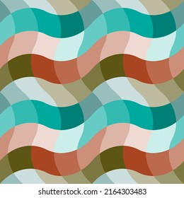 Abstract geometric seamless pattern. Brown, blue and red gradient shifting waves. For textile, paper, web design