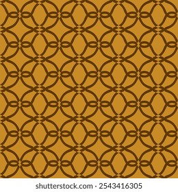 Abstract geometric seamless pattern. Brown and yellow vector ornament background. Simple elegant texture with grid, lattice, diamond shapes, curved lines. Oriental style pattern. Vinatge retro design