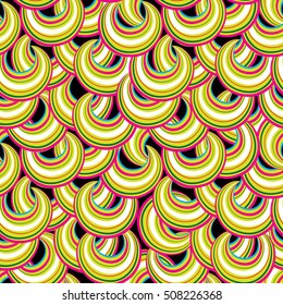 Abstract geometric seamless pattern. Bubble ornamental background. Circles. Wave striped loops Chaotic flow motion texture. Doodle round shape wallpaper