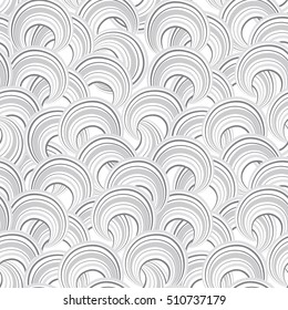 Abstract geometric seamless pattern. Bubble ornamental background. Circles. Wave striped loops Chaotic flow motion texture. Doodle round shape wallpaper
