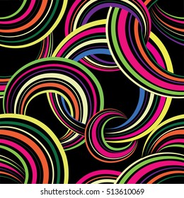 Abstract geometric seamless pattern. Bubble  background. Circles. Wave striped loops Chaotic flow motion texture. Round shape ornamental wallpaper