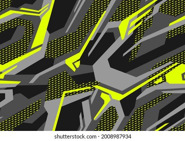 Abstract geometric seamless pattern camouflage with polygonal shapes. Modern digital camo texture ornament for racing vinyl print. Vector background.