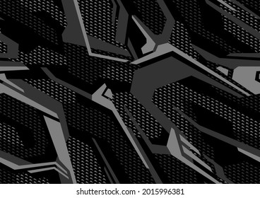 Abstract geometric seamless pattern camouflage with polygonal shapes. Modern digital camo texture ornament for racing vinyl print. Vector background.