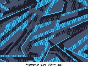 Abstract geometric seamless pattern camouflage with polygonal shapes. Modern digital camo texture ornament for racing vinyl print. Vector background.