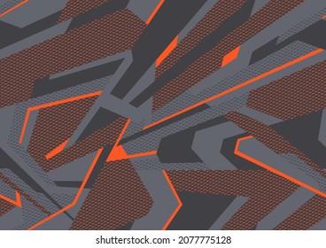 Resumen de camuflaje de patrones geométricos sin costura con formas poligonales. Moderno ornamento digital de textura de camo para la impresión de vinilo de carreras. Fondo vectorial.