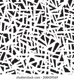 Abstraktes geometrisches nahtloses Muster. Chaotisch abstrakte gestreifte Textur. Schwarz-weißer Vektorhintergrund. 