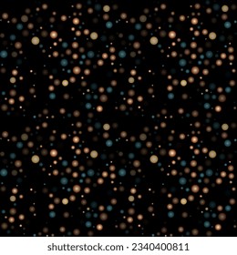 Abstract geometric seamless pattern. Chaotic blurred dots on black background. Stars or atomic or molecular micro structure