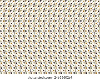 Abstract geometric seamless pattern circle n star in dark light brown n green on white background. Vector illustration. For masculine shirt lady dress textile cloth print wallpaper cover decoration