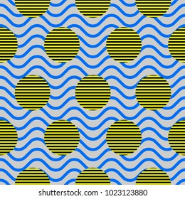 Abstract geometric seamless pattern with circles on waves seamless pattern