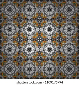 Abstract geometric seamless pattern with circles, lines and rhombuses in purple, violet and blue colors.