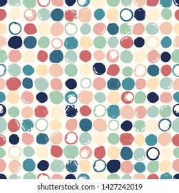 Abstract geometric seamless pattern with circles spots pastel colors. Vector illustration in retro style.