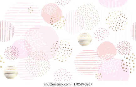 Abstract geometric seamless pattern with circles and gold glitter elements Vector hand draw design for paper cover fabric, interior decor.