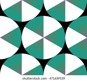 Abstract geometric seamless pattern circles with white and green sectors on a black background. Vector 10 EPS illustration. 