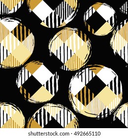 Abstract geometric seamless pattern with circles and strips. Trendy hand drawn textures. Modern abstract design for paper, wallpaper, cover, fabric and other users