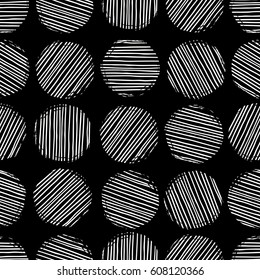 Abstract geometric seamless pattern with circles. Trendy hand drawn textures. Modern abstract design for paper, fabric, interior decor and other users.