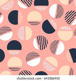 Abstract geometric seamless pattern with circles. Trendy hand drawn textures. Modern abstract design for paper, fabric, interior decor and other users.