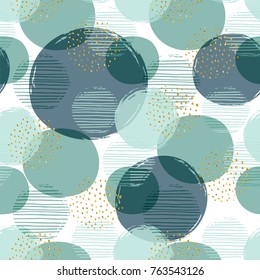 Abstract geometric seamless pattern with circles and gold glitter elements. Modern abstract design for paper, cover, fabric, interior decor and other users. Ideal for baby boy design.