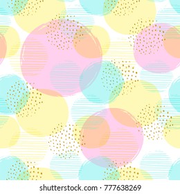 Abstract Geometric Seamless Pattern With Circles And Gold Glitter Elements. Modern Abstract Design For Paper, Cover, Fabric, Interior Decor And Other Users. Ideal For Baby Girl Design.