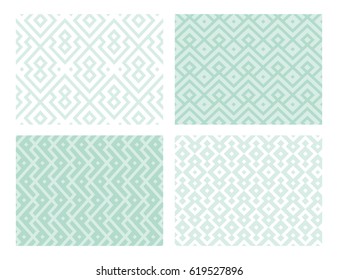 Abstract geometric seamless pattern collection. Green color. Vector background.