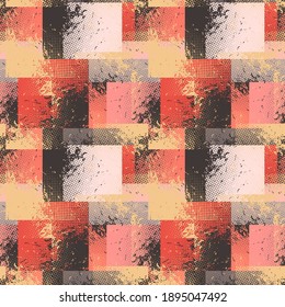 Abstract geometric seamless pattern with color squares and grunge spots. Trendy textures. Modern abstract design for poster, cover, fabric and other users