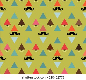 Abstract geometric seamless pattern. Colorful style pattern with triangle,mustache and eyes 