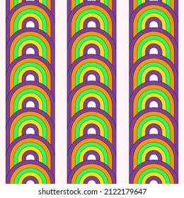 
Abstract geometric seamless pattern with colorful   rainbow stripes in retro style 70s, 80s. Acid colors. Modern vector illustration