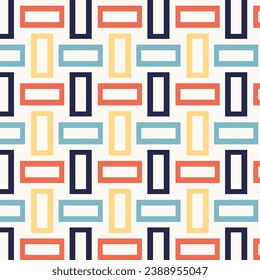 Resumen de un patrón geométrico sin costuras con líneas coloridas y formas cuadradas sobre fondo blanco. Diseño gráfico para impresión textil y de tela. Ilustración vectorial.