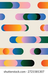Padrão geométrico sem emenda abstrato com formas de cápsulas coloridas e gradientes vibrantes. Plano de fundo de vetor minimalista moderno para Web Design, UI, interface UX, Tech Branding e Creative Posters