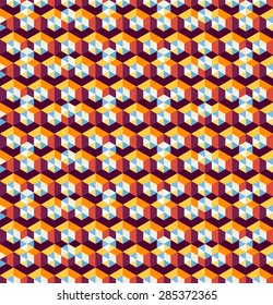 Abstract geometric seamless pattern of colorful hexagons and triangles