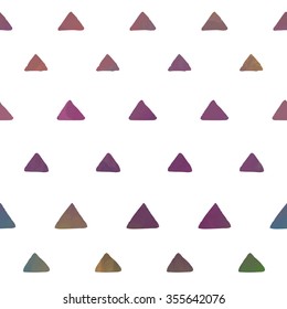 Abstract geometric seamless pattern with colorful triangles, spots. Vector endless pattern for creating card, web page background, wallpaper and textile. Hand drawn vector illustration.