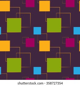 Abstract geometric seamless pattern with colorful squares, rectangles, strips. Vector endless pattern for creating card, web page background, wallpaper and textile.