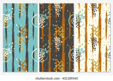 Abstract geometric seamless pattern with colorful rectangles, spirals, triangles, circles, strips.Vector endless pattern for creating card, web page background, wallpaper, textile.Hand drawn elements.