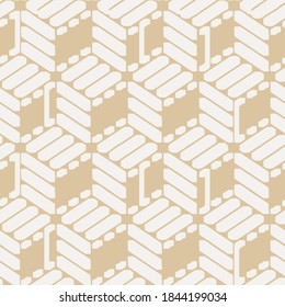 Abstract geometric seamless pattern. Cream, beige  vector background. Simple ornament with rhombuses, diamond shapes, mesh, grid. Elegant monochrome graphic texture. Repeat design for decor, fabric