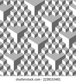 Abstract geometric seamless pattern, cubic grey shade color.