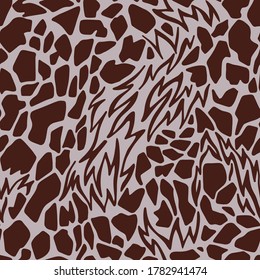 Abstract geometric seamless pattern. Abstract cut shapes with ragged edges. Stylized animal giraffe skin fur print texture. Fashion design for textile, fabric, backdrop or any surface.