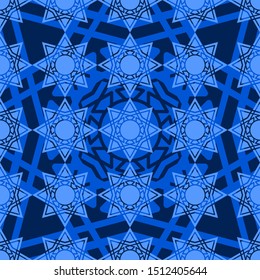 Abstract geometric seamless pattern in dark blue and lighter blue colors. 