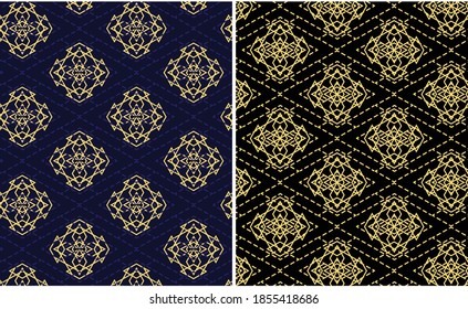 Abstract geometric seamless pattern with Dark blue and gold texture.