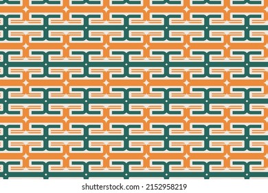 abstract geometric seamless pattern design template using green and orange colors combination in grey background. star and horizontal stripped line shapes.