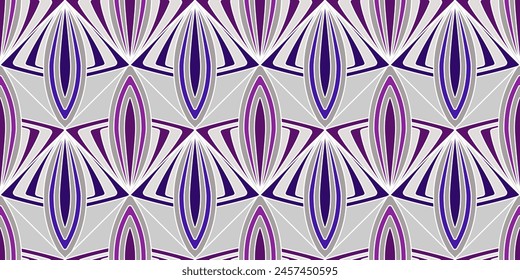 Abstraktes geometrisches nahtloses Muster. Diagonale Mosaikfliesen. Violette Dreiecke und Quadrat auf weißem Hintergrund. Fantasy geometrische Formen für Dekorkleidung, Zuhause, etc.