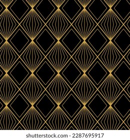 Abstract geometric seamless pattern. Diamond, rhombus background. Gold and black ar deco design