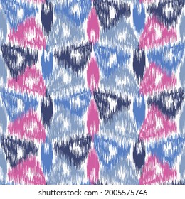Abstract geometric seamless pattern in doodle style with colored triangular segments.
