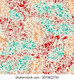 Abstract geometric seamless pattern in doodle style with color segments.
