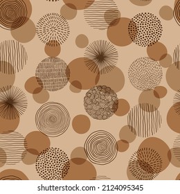 Abstract geometric seamless pattern with doodle circles and geometric shapes. Trendy hand drawn textures. Modern abstract design for paper, cover, fabric, interior decor.