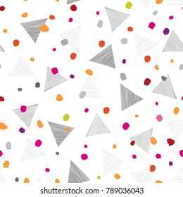 Abstract geometric seamless pattern with dots. Ornamental white background. Spotted wallpaper design