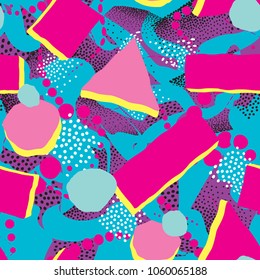 Abstract geometric seamless pattern. Dotted painting. Spotted tile background. Stylish artistic wallpaper in 1980s style