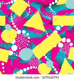 Abstract geometric seamless pattern. Dotted painting. Spotted tile background. Stylish artistic wallpaper in 1980s style
