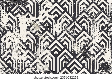Abstract geometric seamless pattern with an effect of attrition. Vector shabby geometric carpet. Vintage background for ceramic tile, wallpaper, linoleum, textile, rug, web page