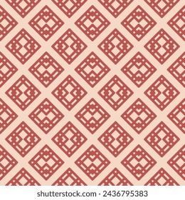 Abstract geometric seamless pattern. Elegant retro vintage style vector background. Simple ornament with rhombuses, diamond shapes. Red and beige graphic texture. Repeat geo design for decor, fabric