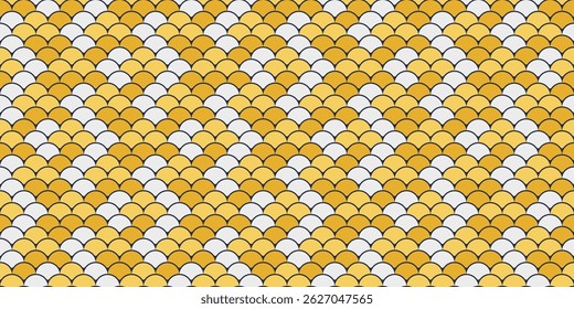 Abstract geometric seamless pattern.  Elegant gold and white scales create a sophisticated, chevronlike design ideal for backgrounds, textiles, or website design.