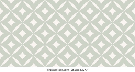 Abstract geometric seamless pattern. Elegant vector background. Simple geometric leaf ornament. Light green texture with diamond shapes, stars, rhombuses, floral grid. Repeated decorative geo design